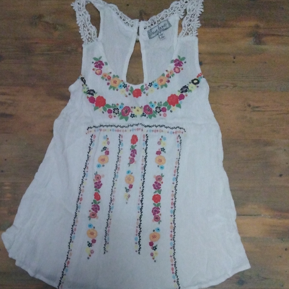 Crave Fame White Tank Top with Floral Embroidery